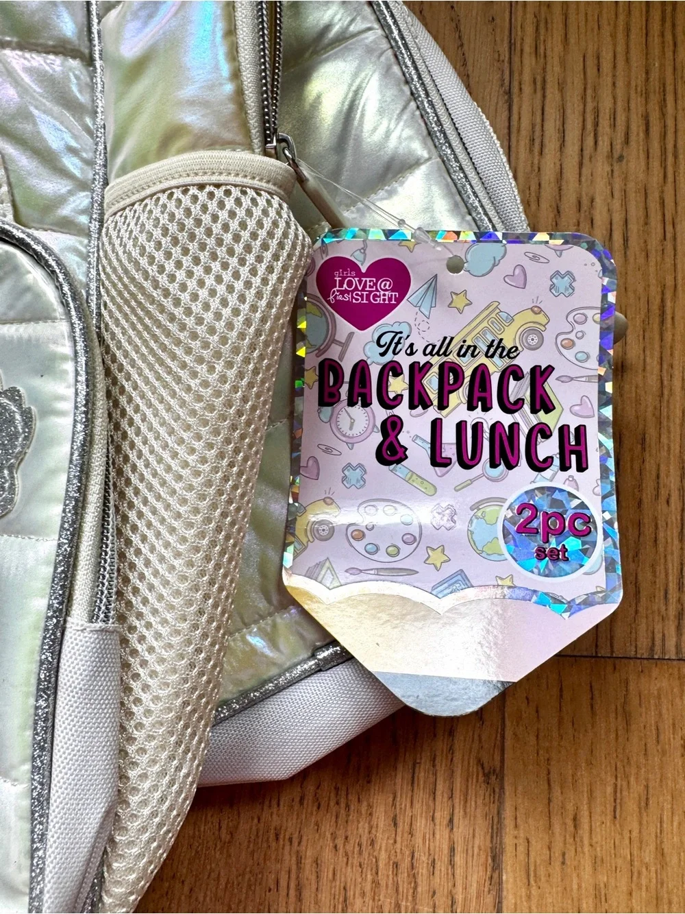 Iridescent Unicorn Girls Backpack and Lunch Bag - Shimmer White